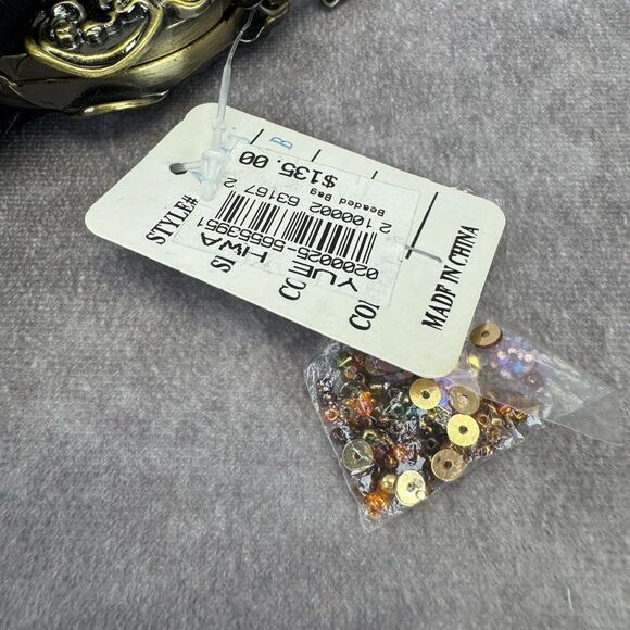 Vintage NWT Silk Beaded Embroidered Black Evening Framed Bag - Picture 9 of 13